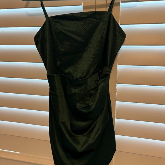 Honey and Rosie Square Neck Faux Wrap Satin Dress - Picture 4 of 5